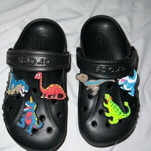CROCS Kids' Black Water Shoes with Dinosaur Charms